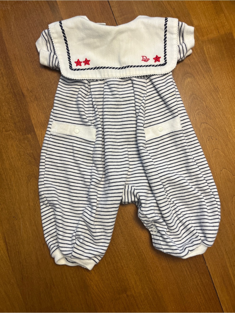 Vintage Baby Dior Nautical Stripe Baby One-Piece Romper - White & Navy